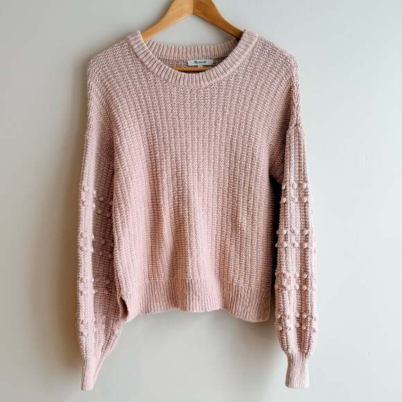 Madewell Sweaters - Madewell Bobble Pom Balloon Sleeve Knit Pullover Sweater in Pink - Size Small- 1